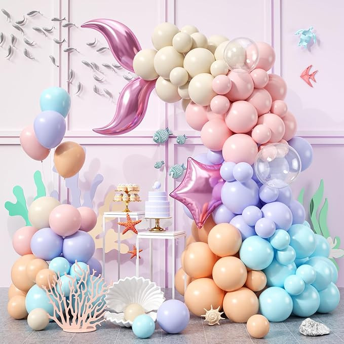 Paready Mermaid Themed Balloons Garland Arch Kit 150Pcs for Sea Princess Theme Birthday Baby Show... | Amazon (US)