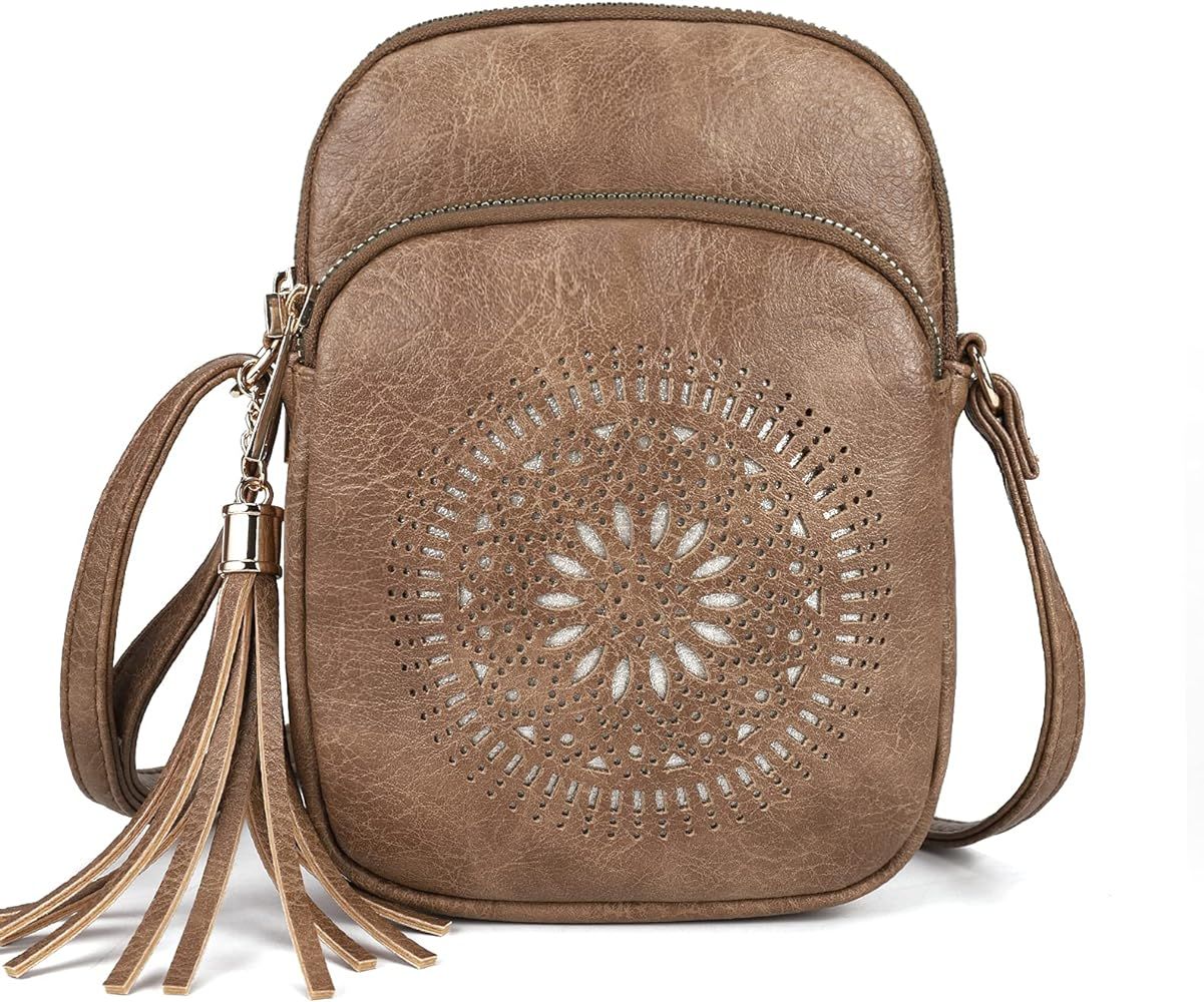 Small Crossbody Bags for Women Boho Cell Phone Purse Cross body Handbags with Triple Zip Pockets,Veg | Amazon (US)