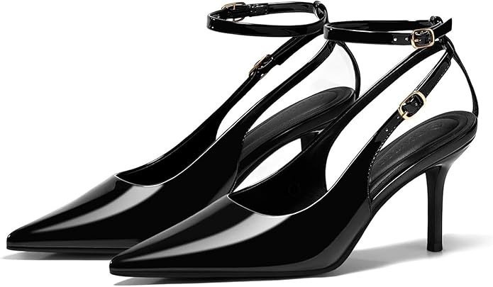 Coutgo Womens Slingback High Heels Closed Pointed Toe Pumps Ankle Strap Work Dress Shoes | Amazon (US)