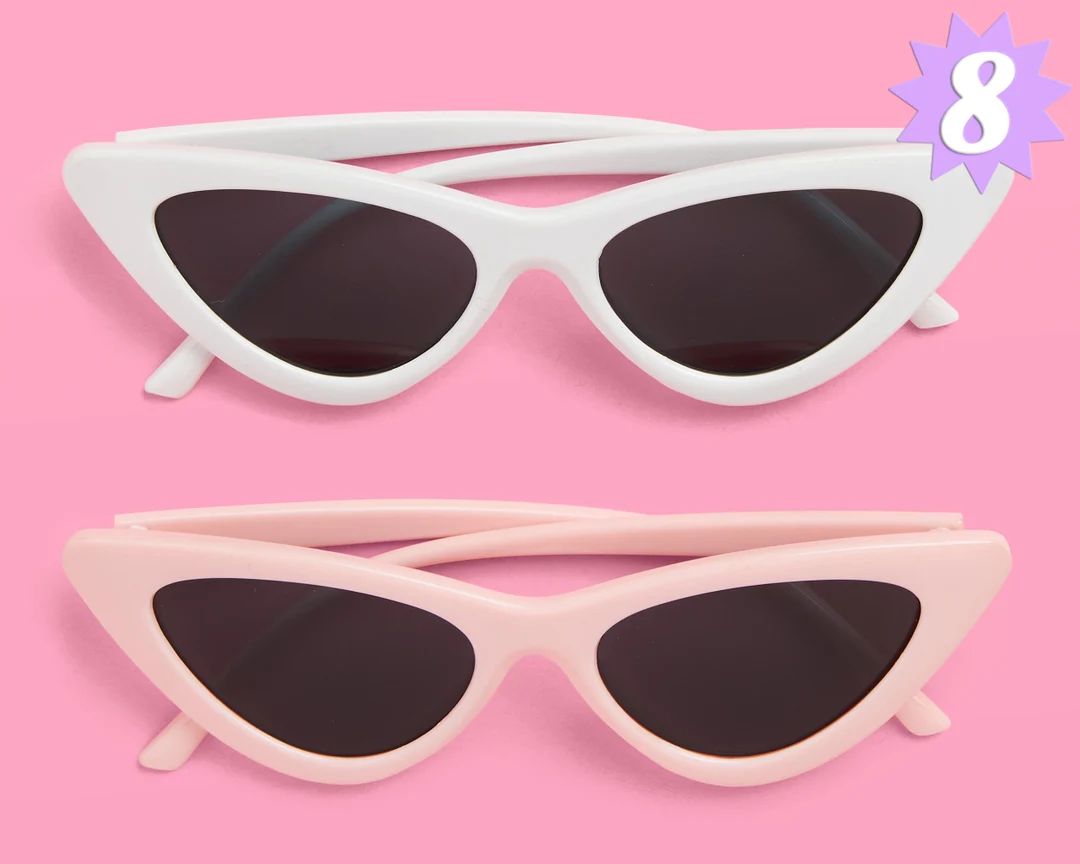 Bachelorette Cat Eye Sunglasses Set - 8 pcs | White + Pink Matte Bach Party Decoration, Bridesmai... | Etsy (US)