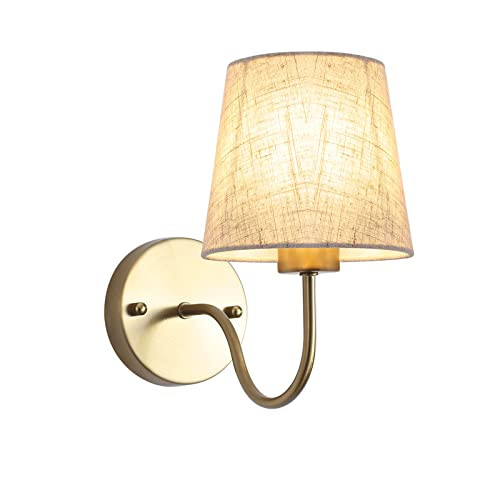 LASENCHOO Gold Wall Sconce, 1 Pack Modern Sconces Wall Lighting Vintage Wall Light Fixtures with Fabric Lampshade, Bedside Wall Lamp for Bedroom Living Room Hallway Entryway, E26 Bulb (No Include) | Amazon (US)