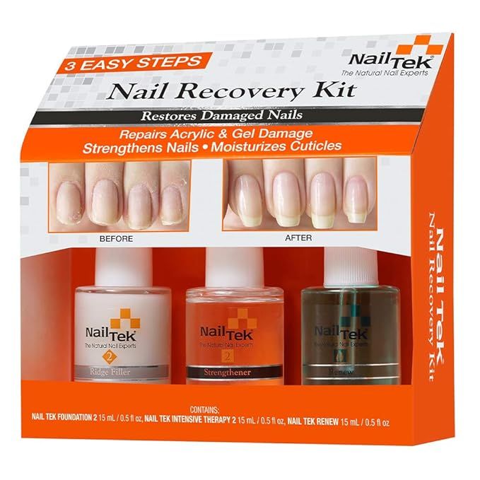 Nail Tek Nail Recovery Kit, Cuticle Oil, Strengthener, Ridge Filler - Restore Damaged Nails in 3 Ste | Amazon (US)