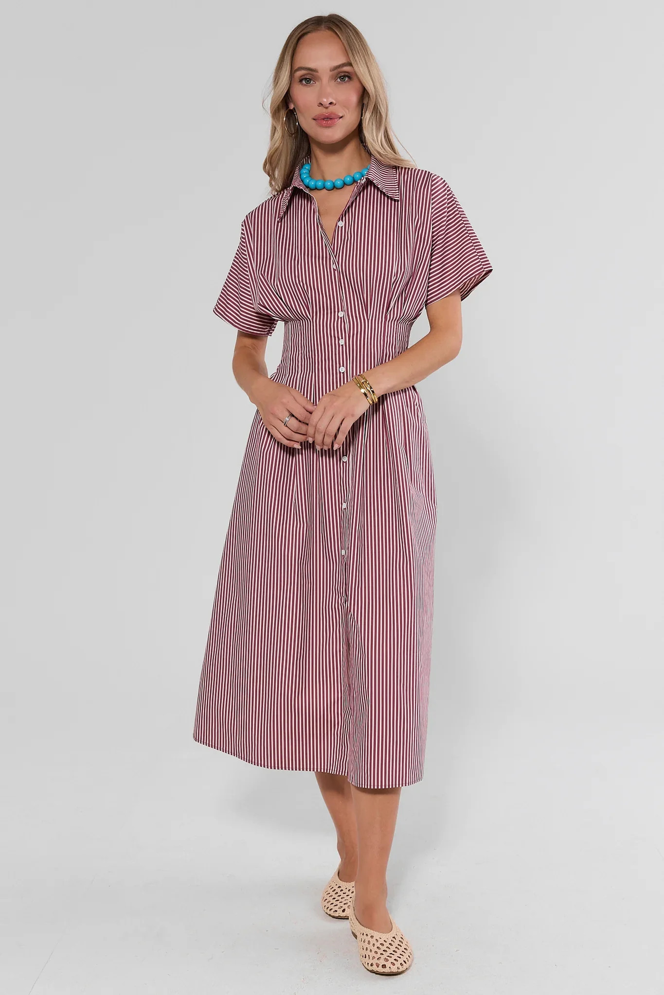 Olivia Red Striped Button Up Maxi Dress | Avara