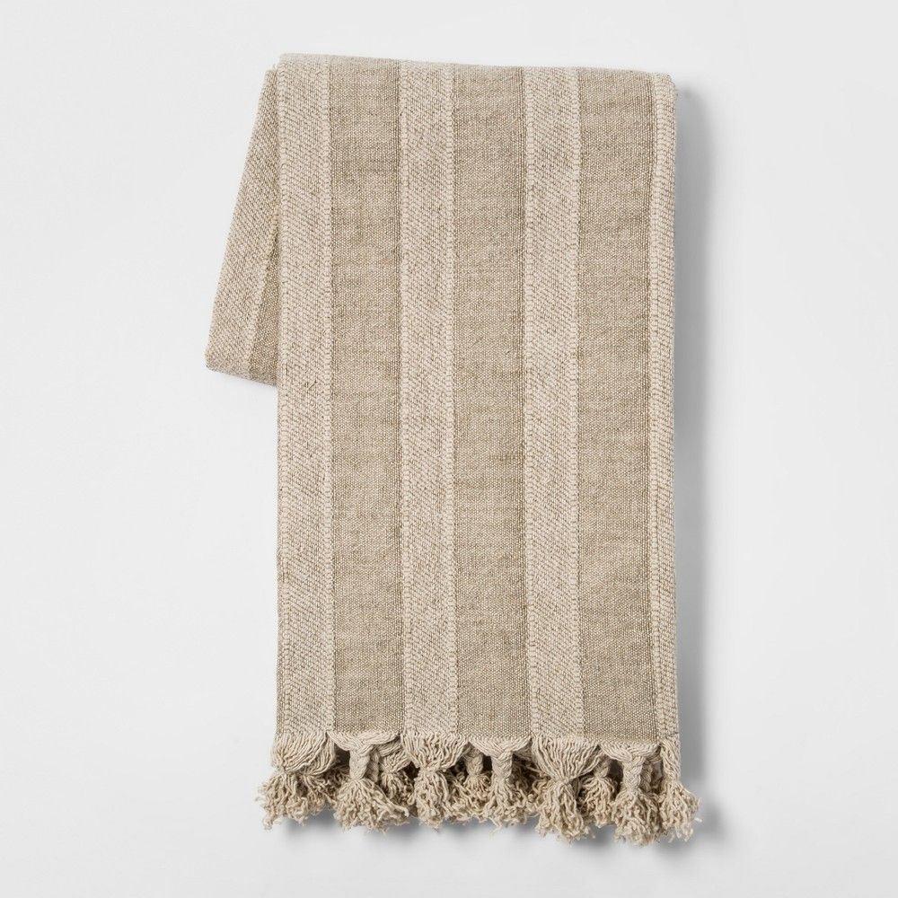 Washed Cotton Linen Stripe Throw Blanket Neutral - Threshold , Adult Unisex, Beige | Target