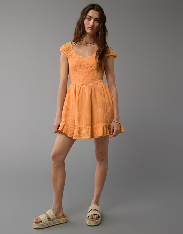 Smocked Bodice Gauze Mini Dress | American Eagle Outfitters (US & CA)