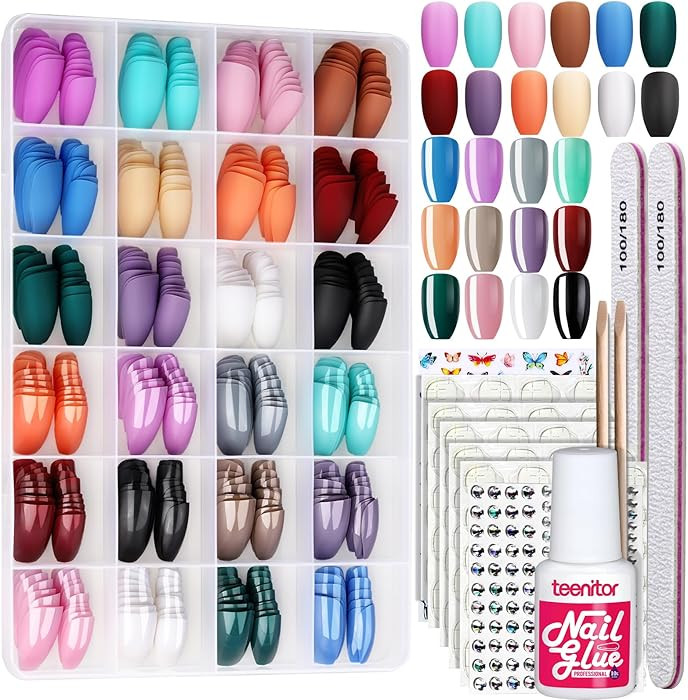 Teenitor 24 Pack 576 PCS Press On Nails Medium Length Coffin Glue On Nails, Coffin Shape Press On... | Amazon (US)