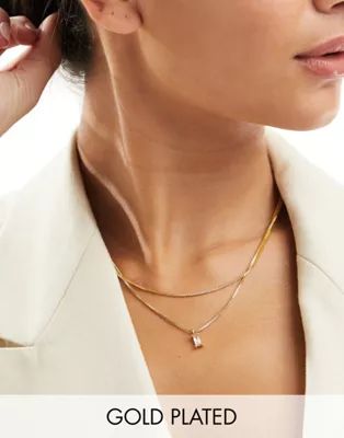 ASOS DESIGN – Mehrreihige Halskette mit 14-Karat-Vergoldung, würfelförmigem Zirkonia-Anhänge... | ASOS (Global)