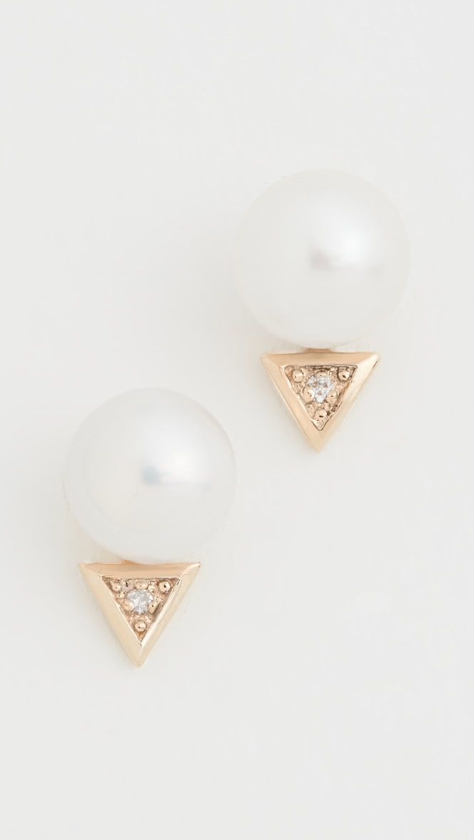 14k Triangle Pearl Stud Earrings | Shopbop