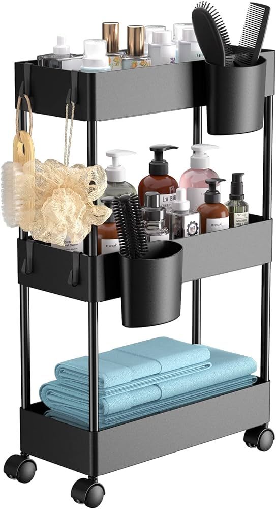 Pipishell Slim Storage Cart with Wheels, Bathroom Cart Organizer Small, Rolling Cart for Bathroom... | Amazon (US)