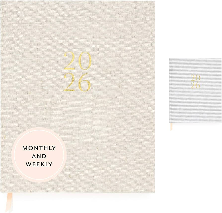 Sugar Paper 2026 Desk Agenda, Weekly and Monthly, January to December, 8.25" x 10.25", Calendar for Women, Fabric Bound Planner, 12 Month, Flax | Amazon (US)