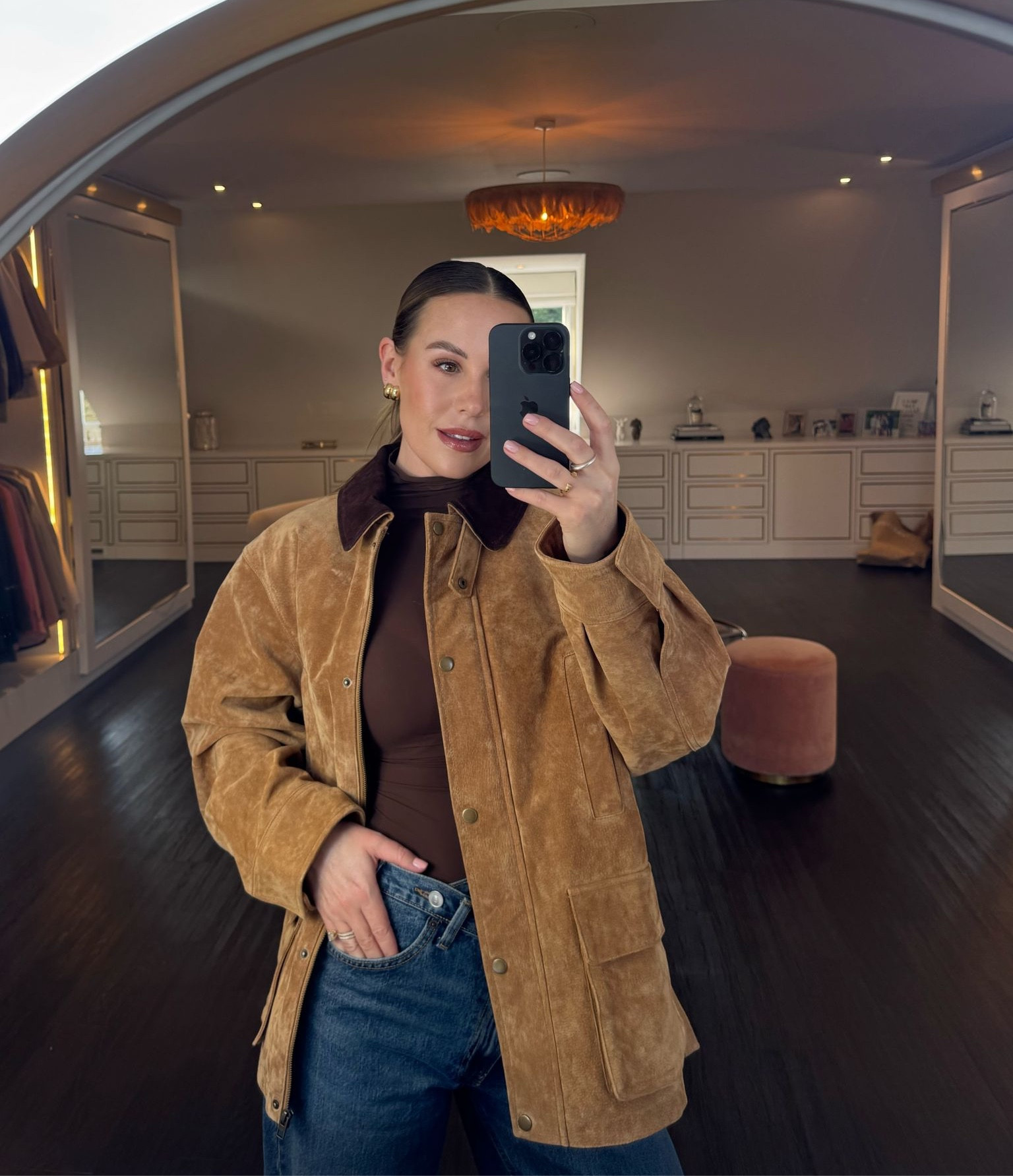 Zara suede workwear jacket, Zara asymmetric baggy jeans, slinky brown turtleneck long sleeve 🤎

#LTKwinter #LTKspring #LTKuk