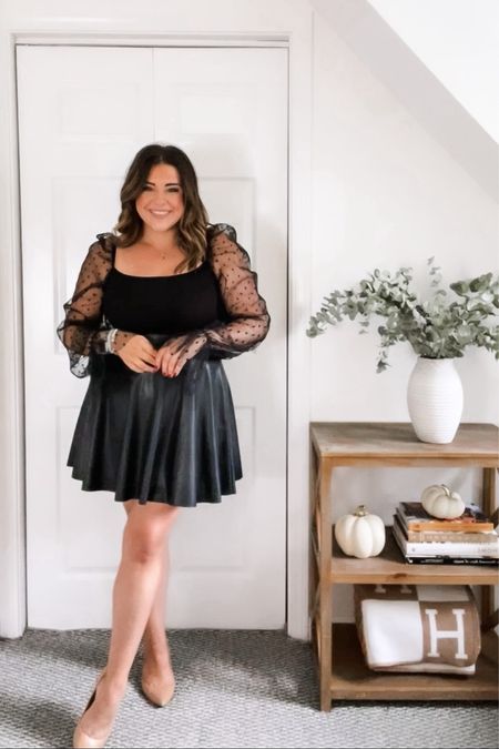 Girls night or date night? 

Bodysuit is a large 
Skirt is a large 
Shoes fit true to size
