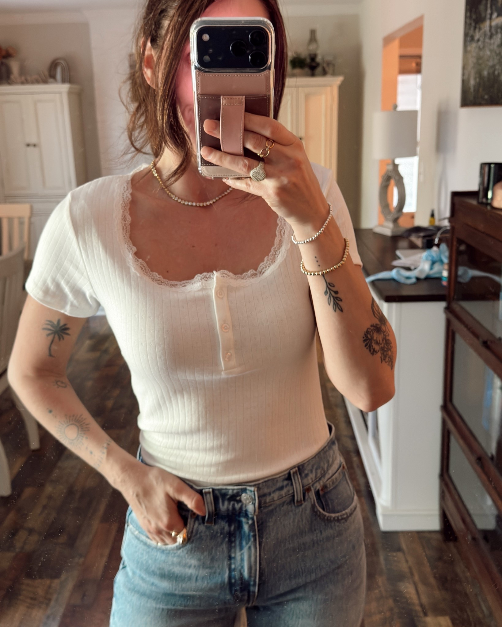 This pointelle top is gorgeous and fits so nice. I’m wearing the small 

#LTKgrwm #LTKootd