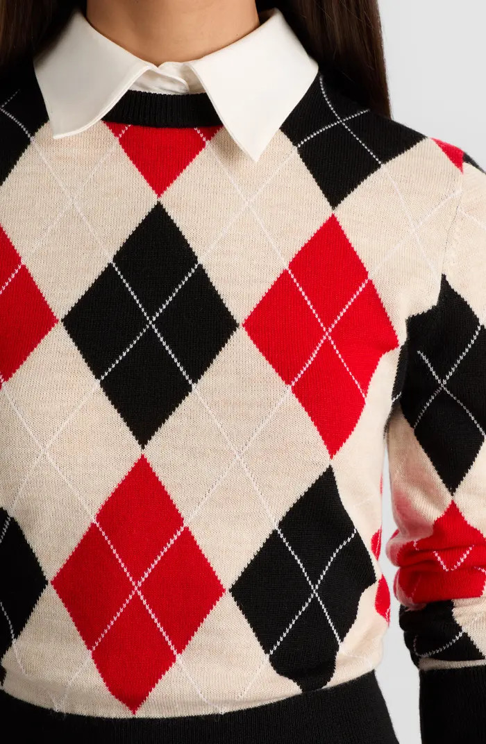Carol Ann Wool Blend Argyle Sweater with Removable Collar | Nordstrom