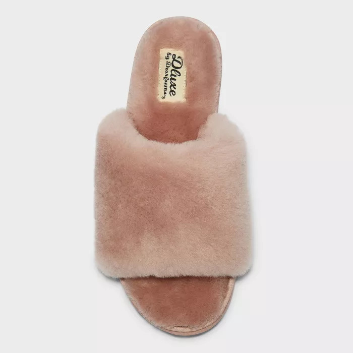 Women's dluxe by dearfoams Sutton Genuine Shearling Slide Slippers | Target