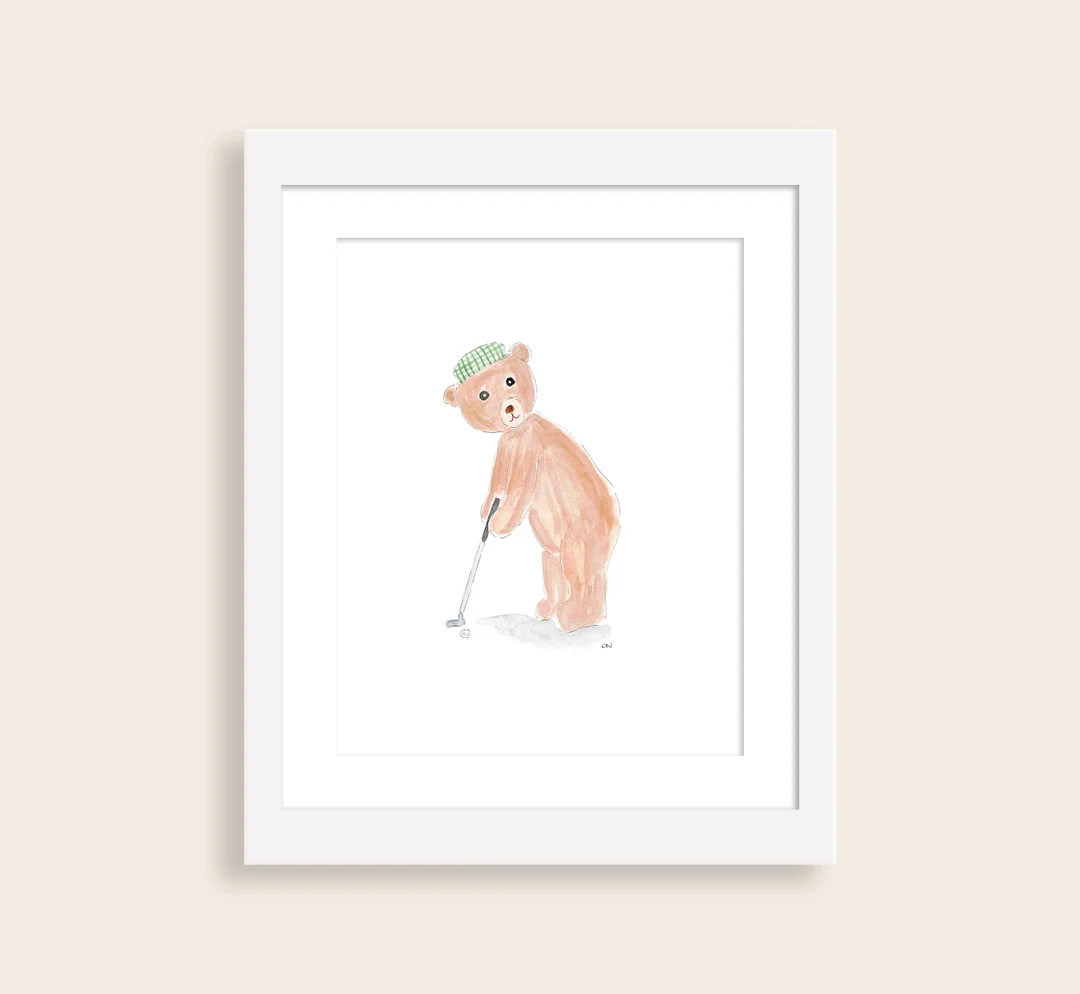 Watercolor Golf Teddy Bear Nursery Art Print | Boy Golf Nursery Decor | Classic Baby Boy Nursery ... | Etsy (US)