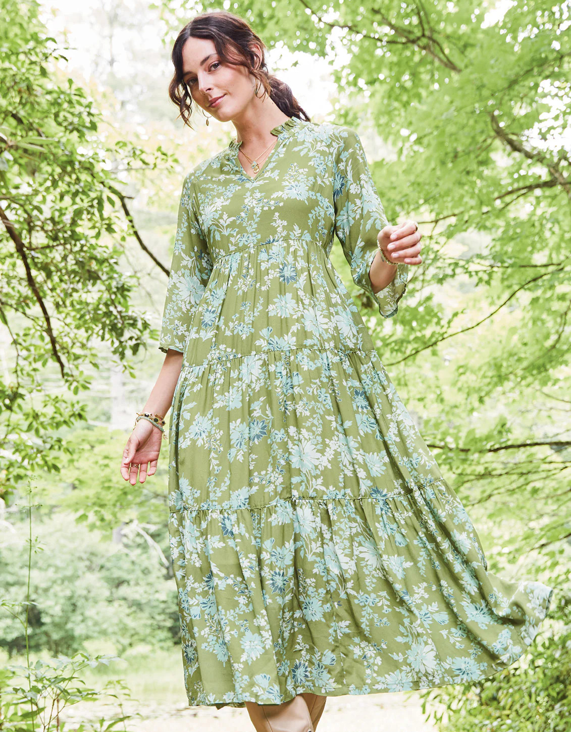 Maisie Midi Dress Mystic Moss Dahlia Green | Spartina 449