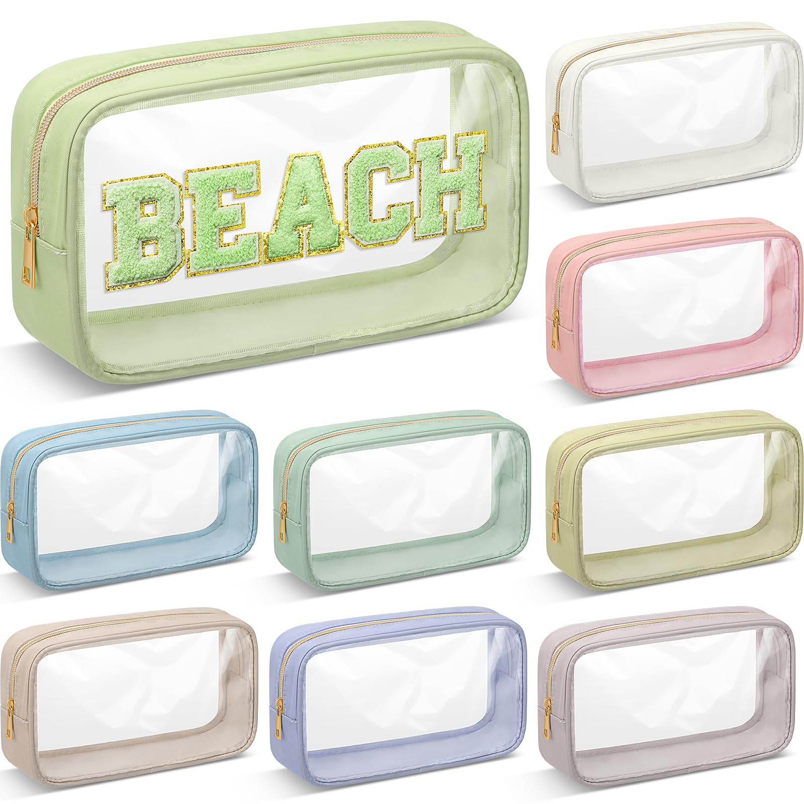 Cunno 9 Pcs Preppy Clear Makeup Bag DIY Chenille Letter Pouch Large Nylon Makeup Bag Travel Toile... | Amazon (US)