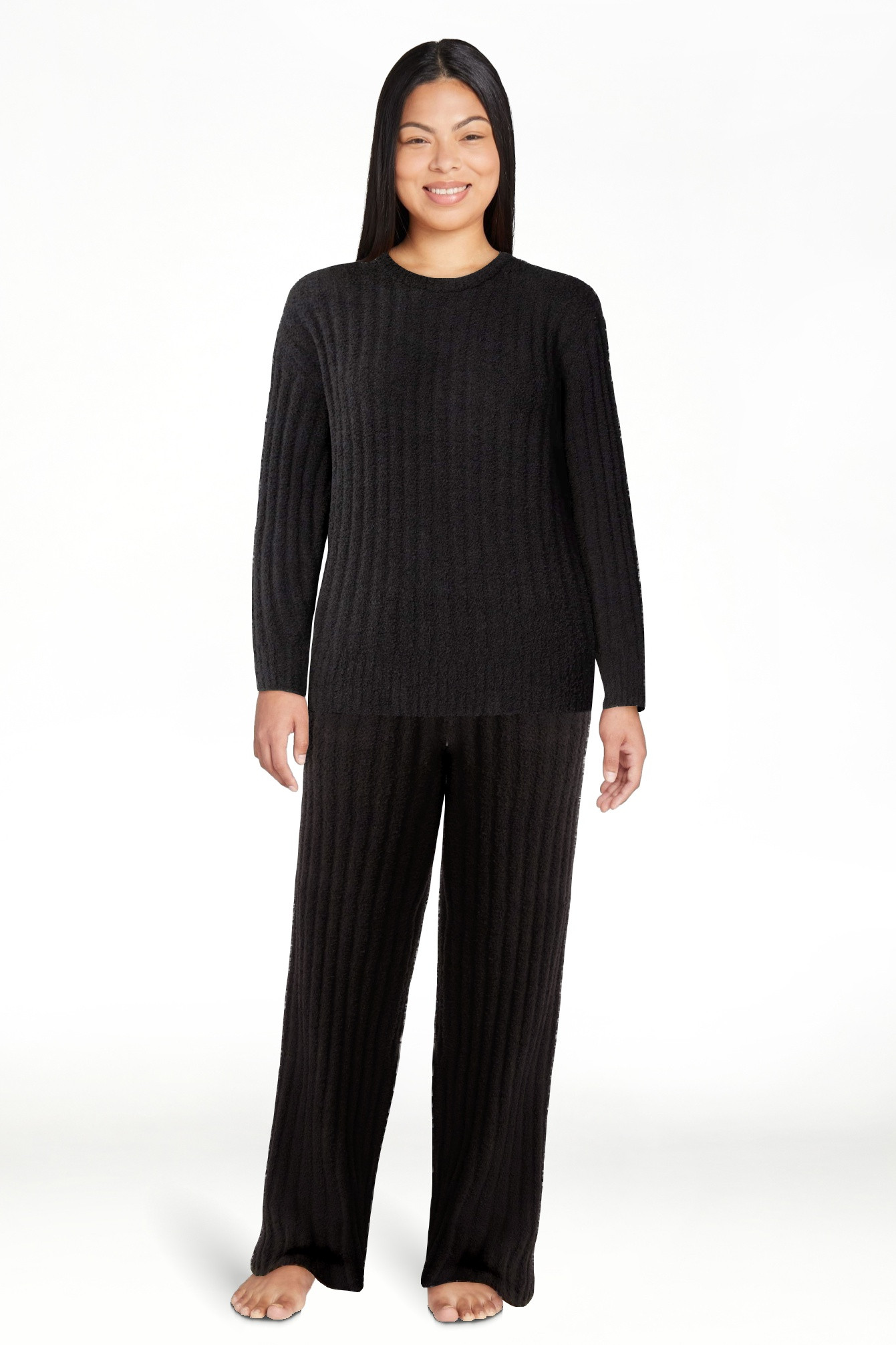 Joyspun Women's Cozy Ribbed Crewneck Top and Wide-Leg Pants Set, 2-Piece, Sizes XS-3X | Walmart (US)