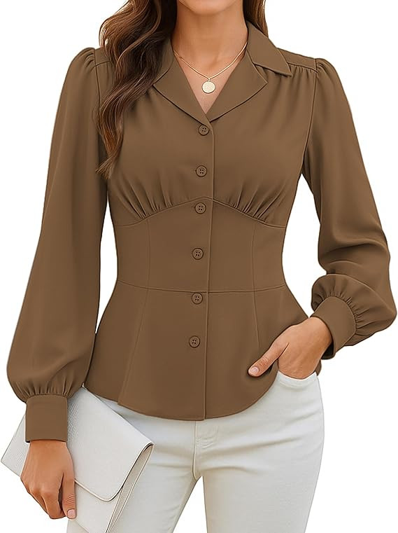 GRACE KARIN Womens Long Sleeve Tops Business Casual, Dressy Button Down Peplum Blouses, Fall Coll... | Amazon (US)