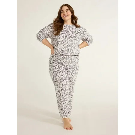 Joyspun Women s Folded Giftable Plush Long Sleeve Top with Pant Pajamas Set 2-Piece Sizes S to 3X | Walmart (US)