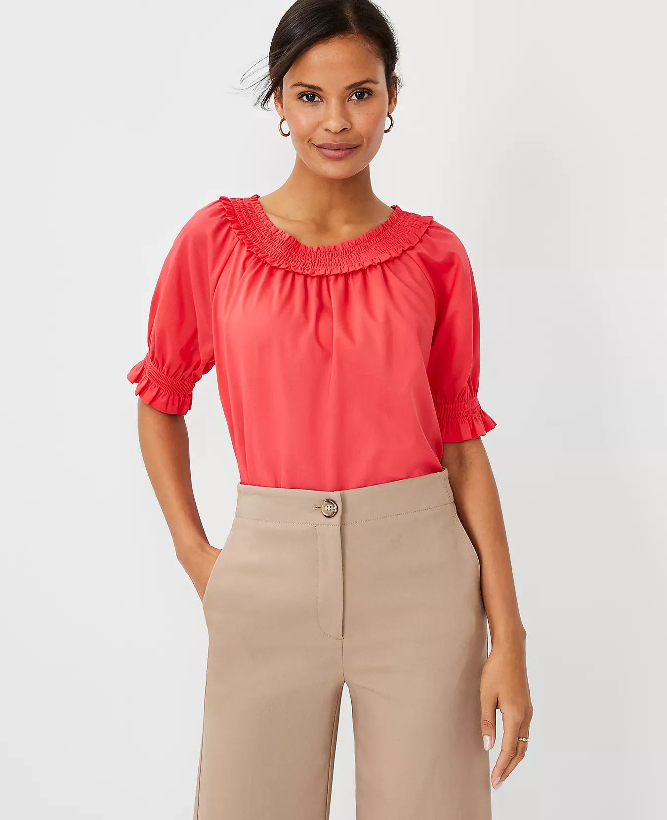 Smocked Neck Top | Ann Taylor (US)