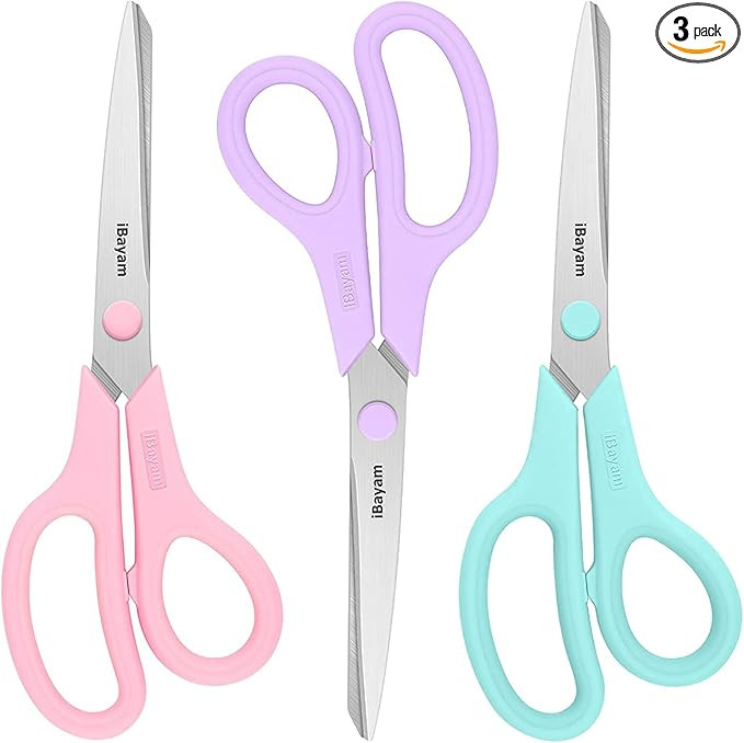 Scissors, iBayam 8" All Purpose Scissors Bulk 3-Pack, Ultra Sharp 2.5mm Thick Blade Shears Comfor... | Amazon (US)