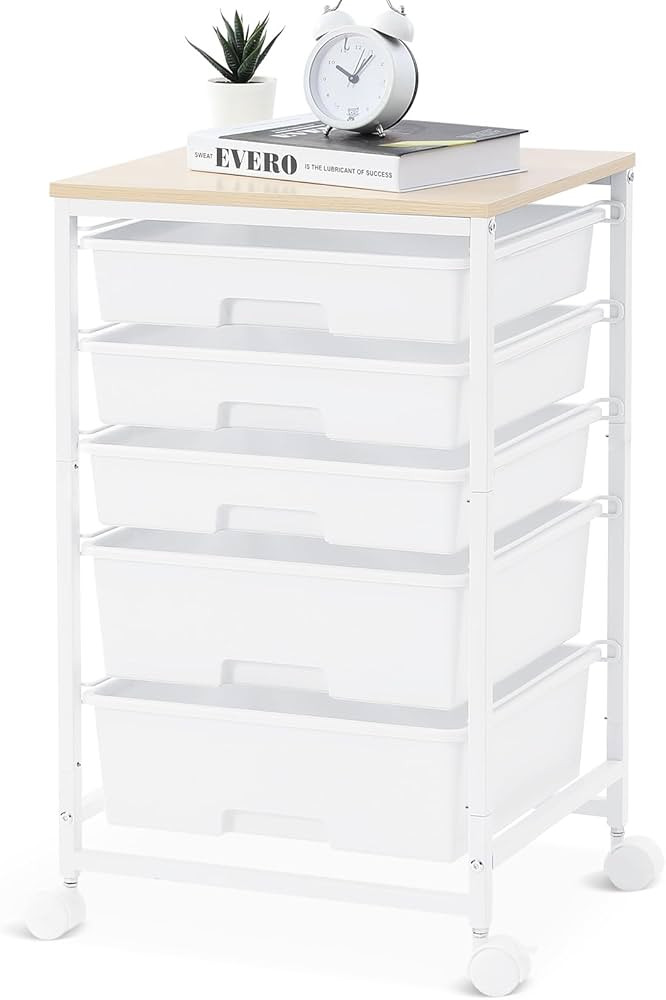 SYKIARIOL 5-Drawer Storage Trolley Rolling Cart, White | Amazon (UK)