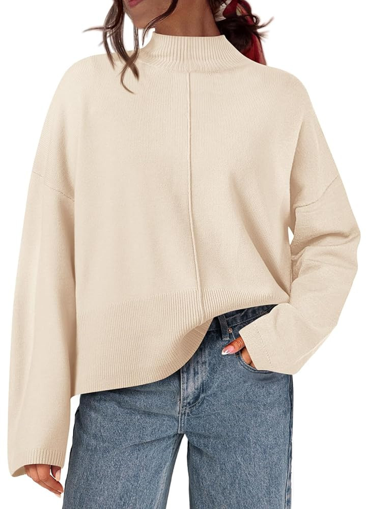 PRETTYGARDEN Womens Sweaters Fall 2025 Long Sleeve Ribbed Knit Pullover Loose Mock Neck Lightweig... | Amazon (US)