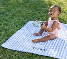 Light Blue Mini Stripe All Weather Playmat | Pottery Barn Kids