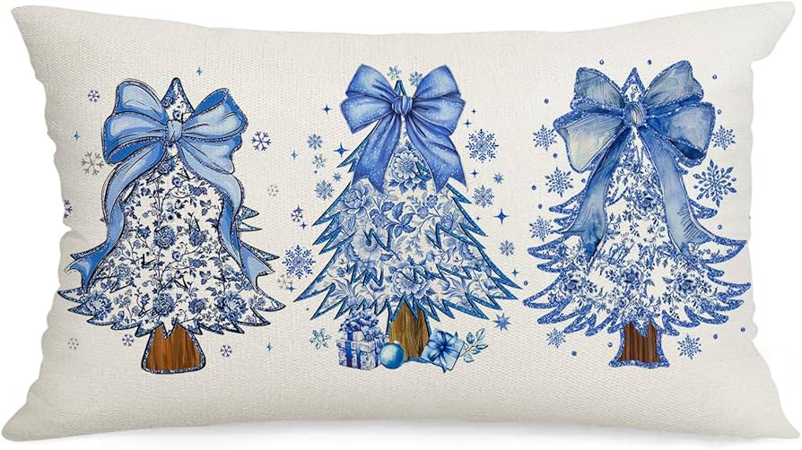 Christmas Pillow Cover 20x12 inch Blue Holiday Chinoiserie Winter Trees Decorative Throw Pillowca... | Amazon (US)