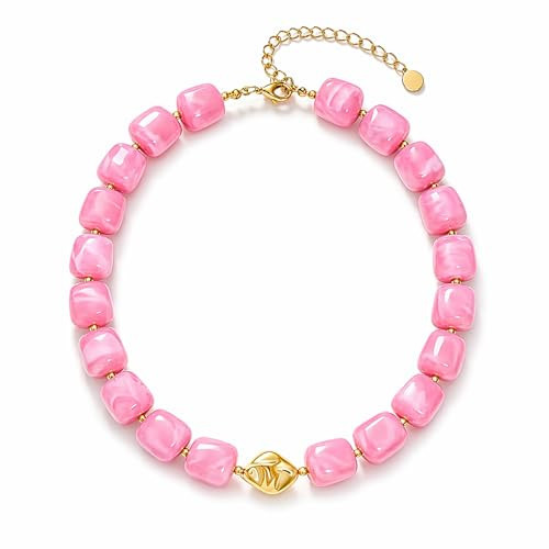 Peraca Cris Pink Beaded Necklace for Women, Beaded Jewelry, Boho Layered Accessories, Summer Outfit Jewelry | Amazon (US)