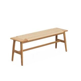 URTR Vintage Brown Oak Solid Wood Bench Dining Bench Stool With Footrest for Living Room 15.98 in... | The Home Depot