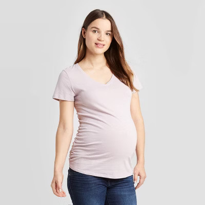Short Sleeve V-Neck Side Shirred Maternity T-Shirt - Isabel Maternity by Ingrid & Isabel™ | Target