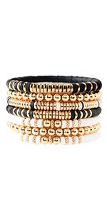 GOOJIDS Surfer Heishi Clay Bead Bracelets for Women Bohemian Stackable Gold Beaded Stretch Bracel... | Amazon (US)