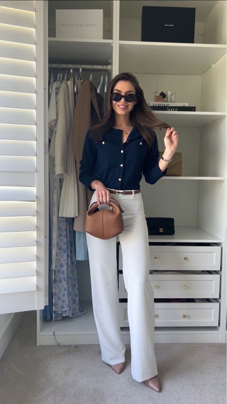 Spring Summer Style, Summer Fashion, Blue Cardigan, Shopping Day Style, Outfit Ideas, White Trousers, Belt, Outfit Inspiration 

#LTKuk #LTKspring #LTKsummer