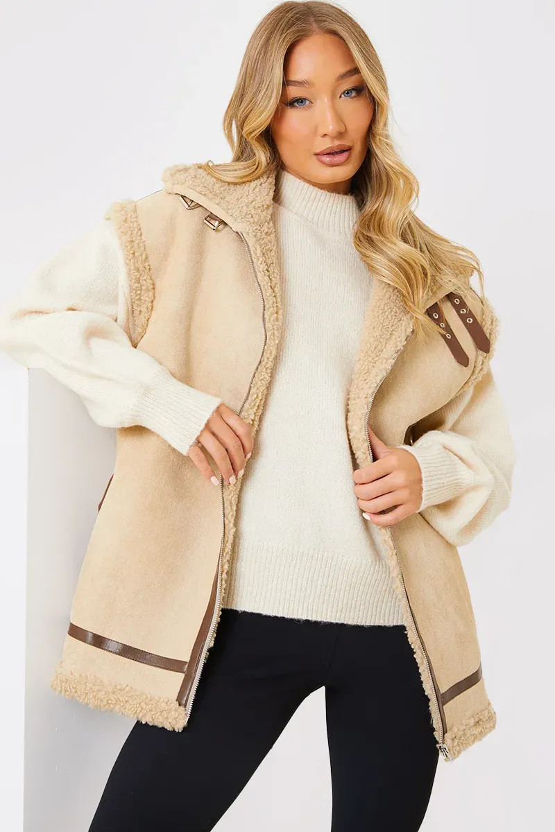 Shearling Sleeveless Aviator Gilet | In The Style (UK)