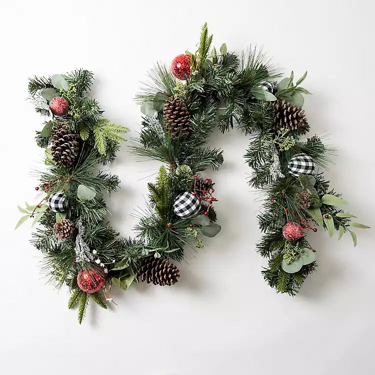Garland with Red and Buffalo Check Ornaments | Kirkland's Home
