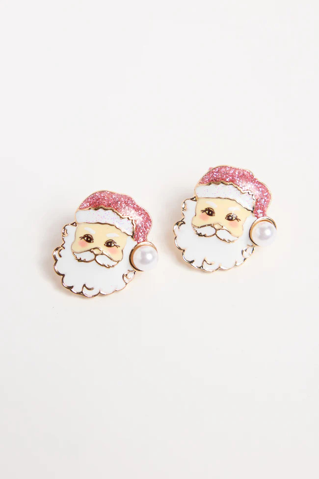 Pink Glitter Santa Earrings SALE | Pink Lily