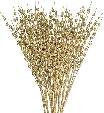 Efivs Arts 10 Pack Golden Artificial Glitter Berry Stem Ornaments 15.7 Inches Fake Christmas Pick... | Amazon (US)