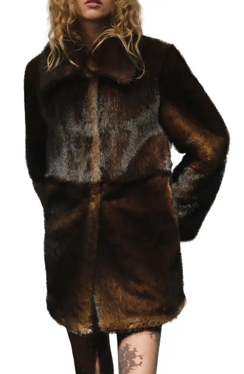 MANGO Faux Fur Coat in Brown at Nordstrom, Size Small | Nordstrom
