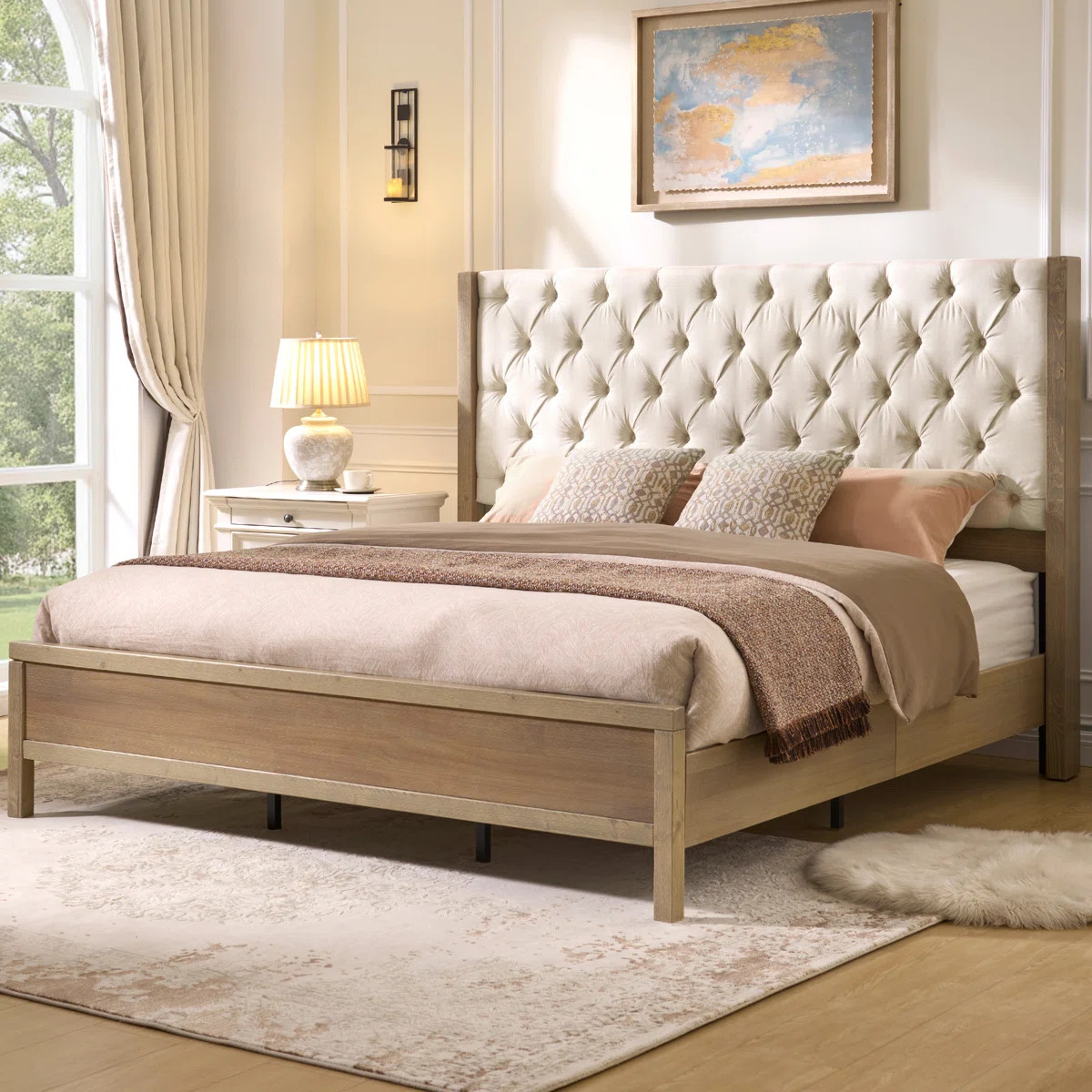 Tufted Upholstered Platform Bed with Wood Frame and Tall Headboard | Wayfair North America