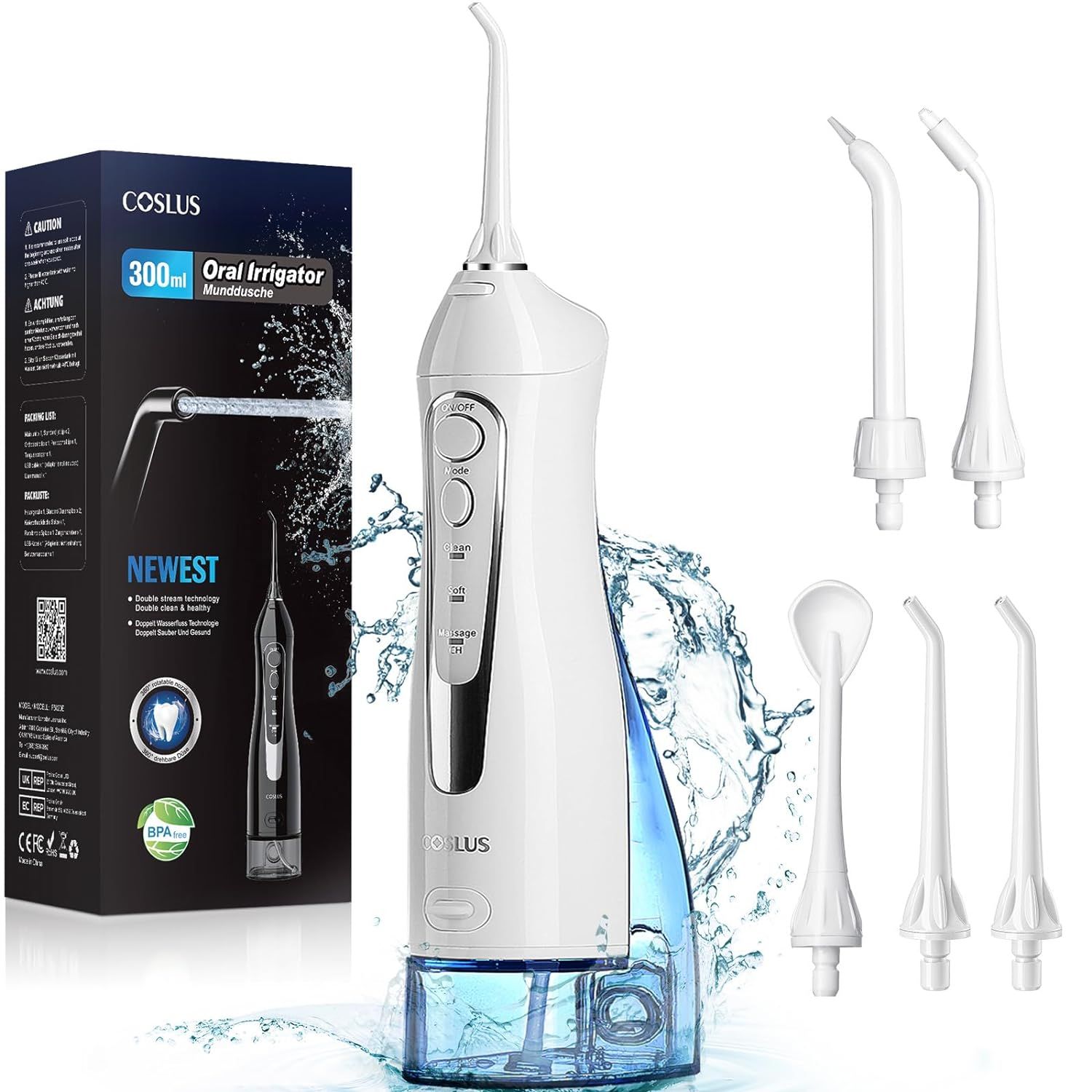 COSLUS Water Dental Flosser Teeth Pick: Portable Cordless Oral Irrigator 300ML Rechargeable Trave... | Amazon (US)