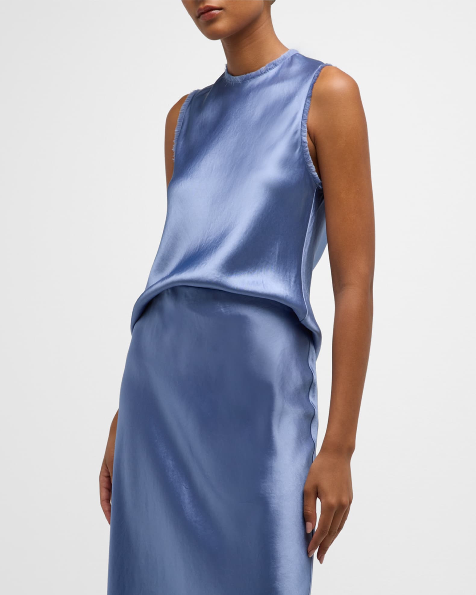 Frayed-Edge Crushed Satin Shell Top | Neiman Marcus