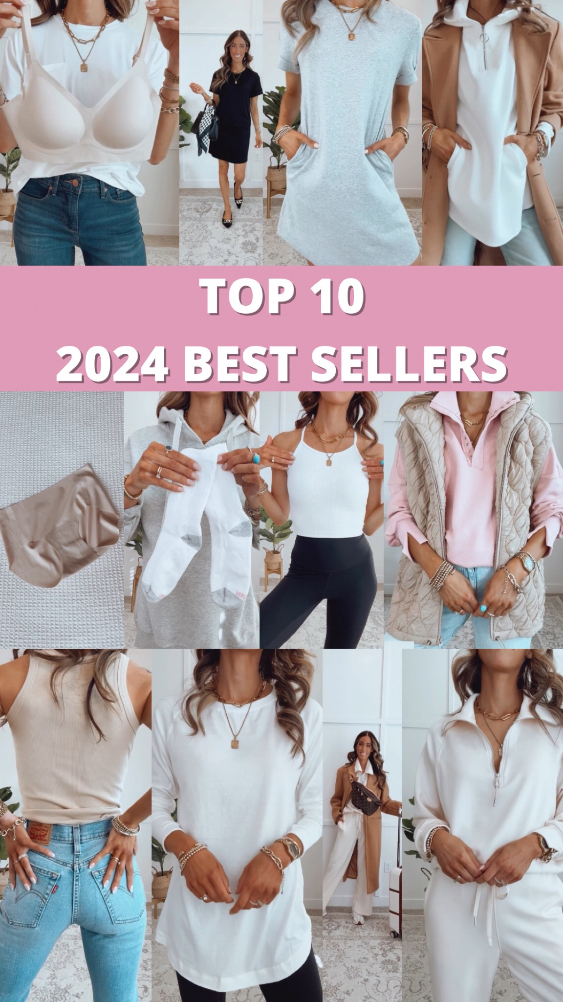 Top 10 Amazon Best Sellers of 2024

1. Jeans - size up if need more room in bum hips and thighs, wearing a size 25
2. Tanks - fit true to size, wearing a small
3. Tunic Tank - recommend true to size, wearing a small
4. Tunic hoodie - fits oversized, wearing a small
5. Quarter zip travel set - fits true to size, wearing a small 
6. Socks - fit true to size 
7. Underwear- fit true to size, wearing a small 
8. Tunic vest - fits oversized, wearing a small 
9. T-shirt dress - fits true to size, wearing a small 
10. Seamless bra - fits true to size. I wear a 32B and got a small

#LTKStyleTip #LTKFindsUnder50 #LTKSaleAlert