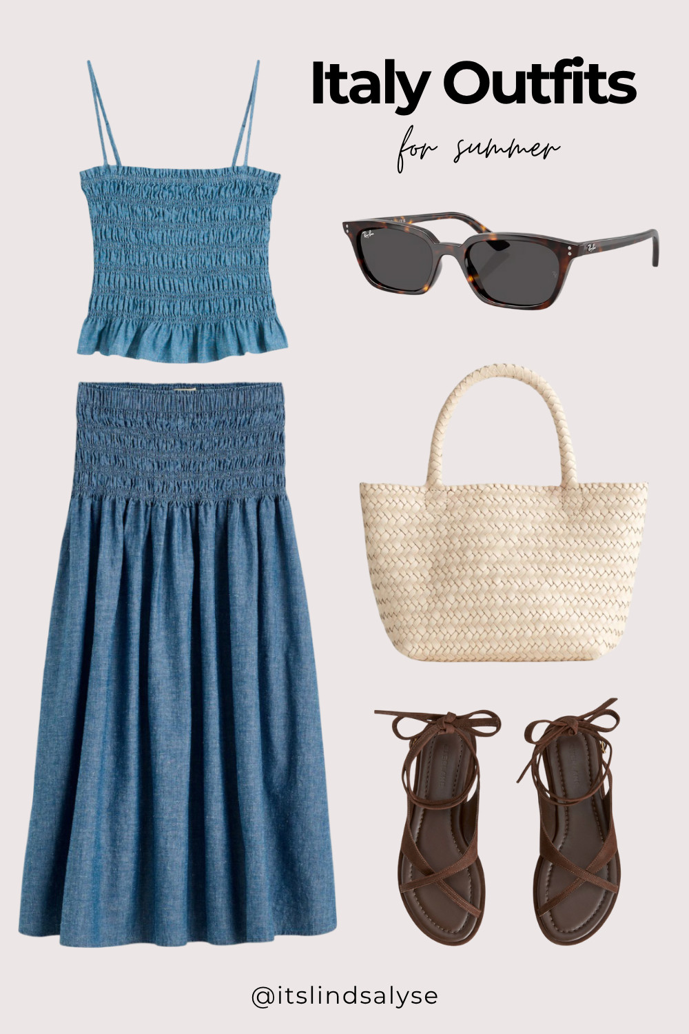 I love this chambray set from Madewell for Italy (or even Greece or Spain) summer travel! Paired with a cute woven tote, gladiator sandals, and Ray-Ban sunglasses for a chic and comfortable look.  

 #LTKSeasonal #LTKTravel #LTKItBag