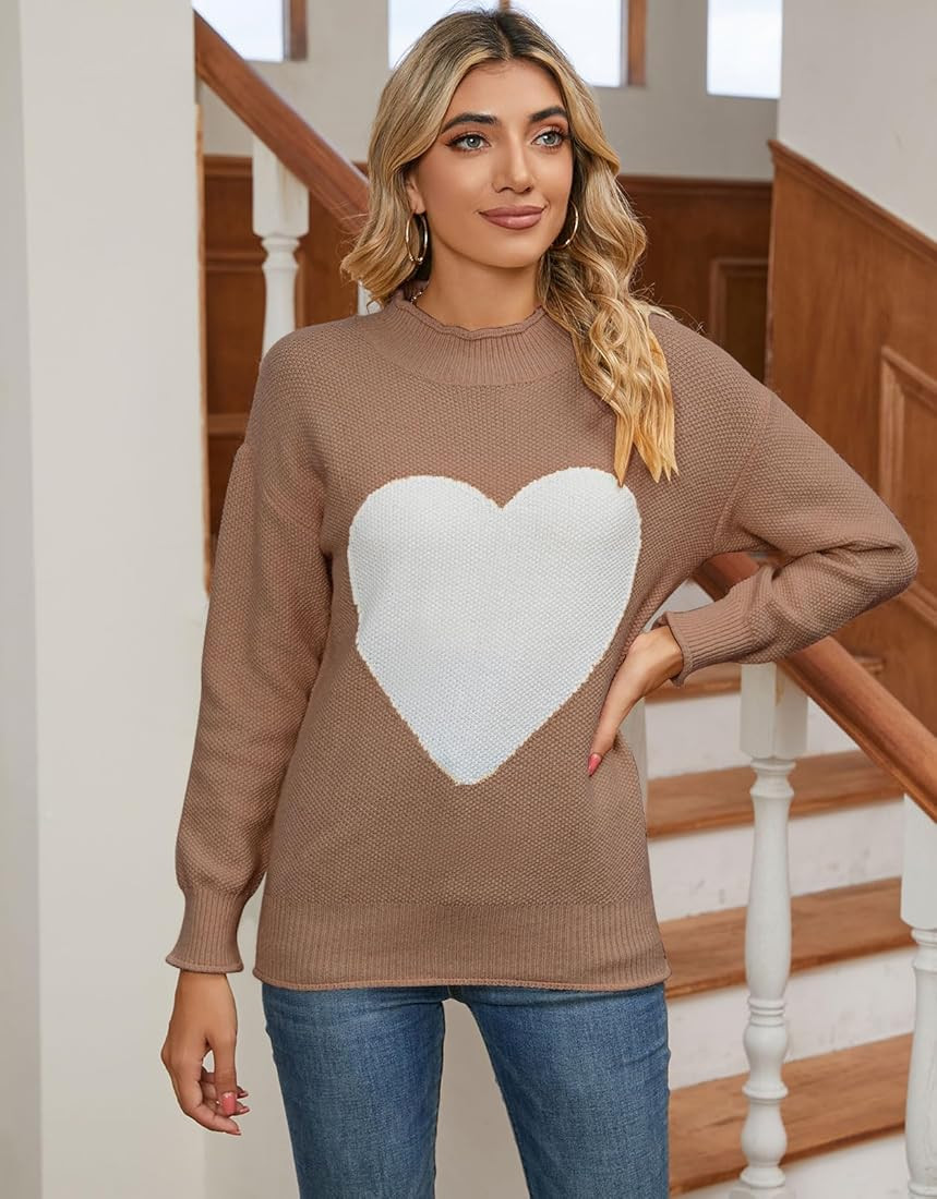 shermie Women's Pullover Sweaters Long Sleeve Crewneck Cute Heart Knitted Casual Sweater | Amazon (US)