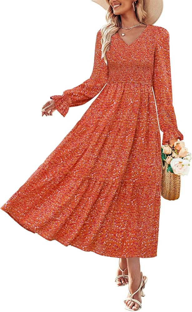 ZESICA Womens Floral Boho Maxi Dress 2026 Spring Summer Casual Long Sleeve V Neck A Line Flowy We... | Amazon (US)