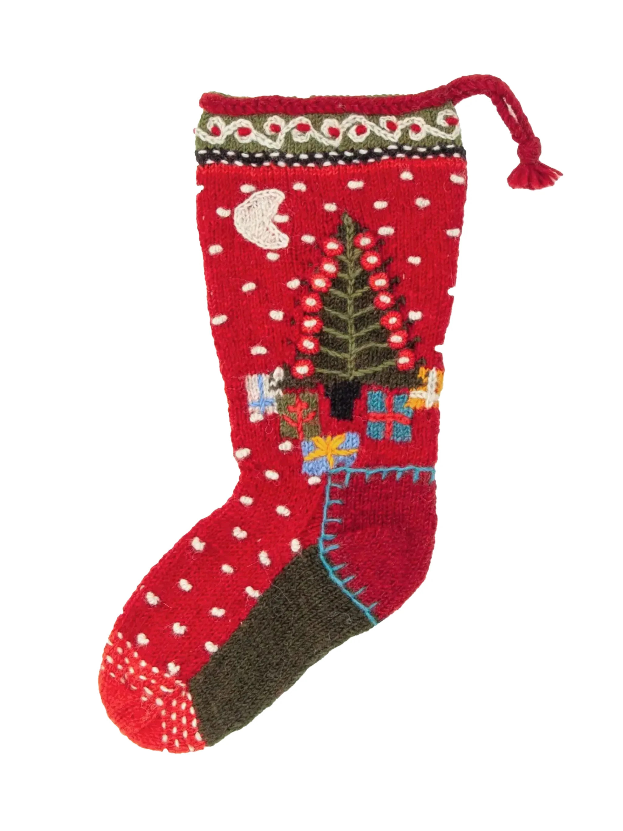 Tree and Presents Wool Knit Christmas Stocking | Weston Table