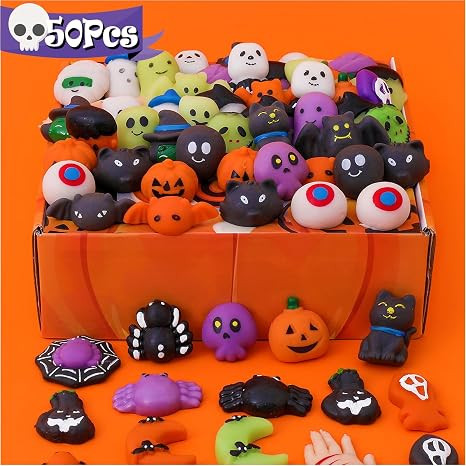 50 Pack Halloween Squishy Toys, Bulk Fidget Toys, Party Favors for Kids | Amazon (US)